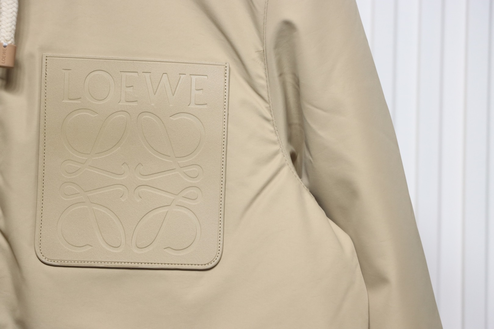 Loewe Leather Label Hooded Down Jacket Light Brown