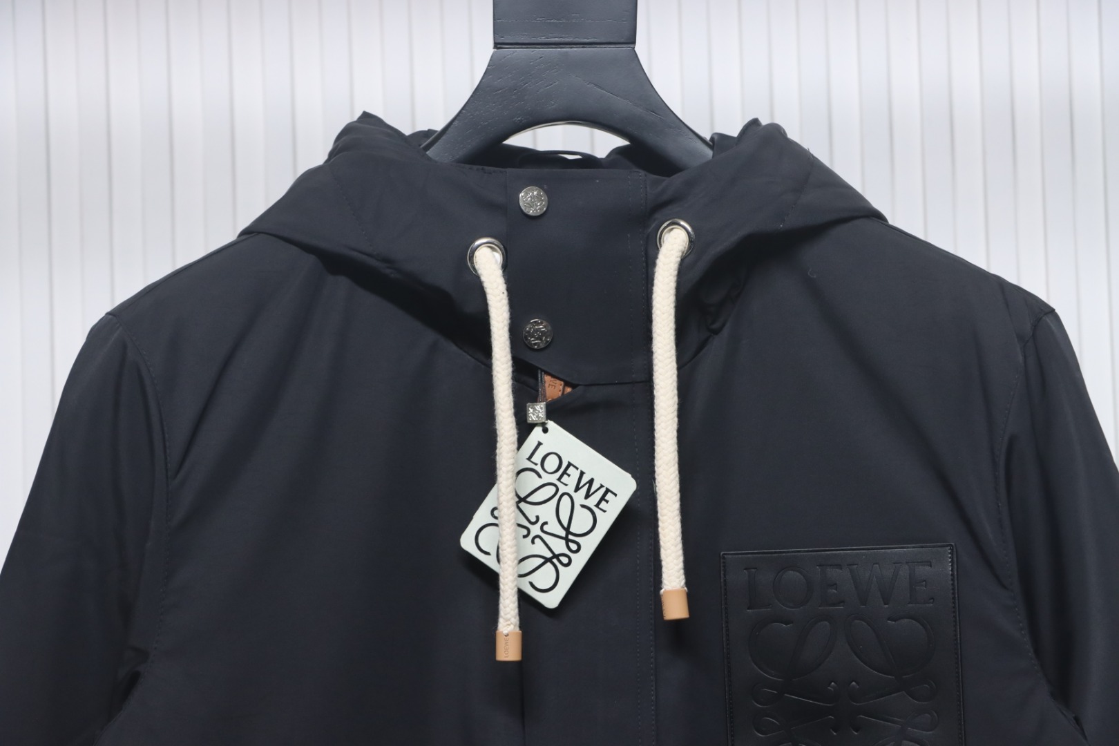 Loewe Leather Label Hooded Down Jacket Black