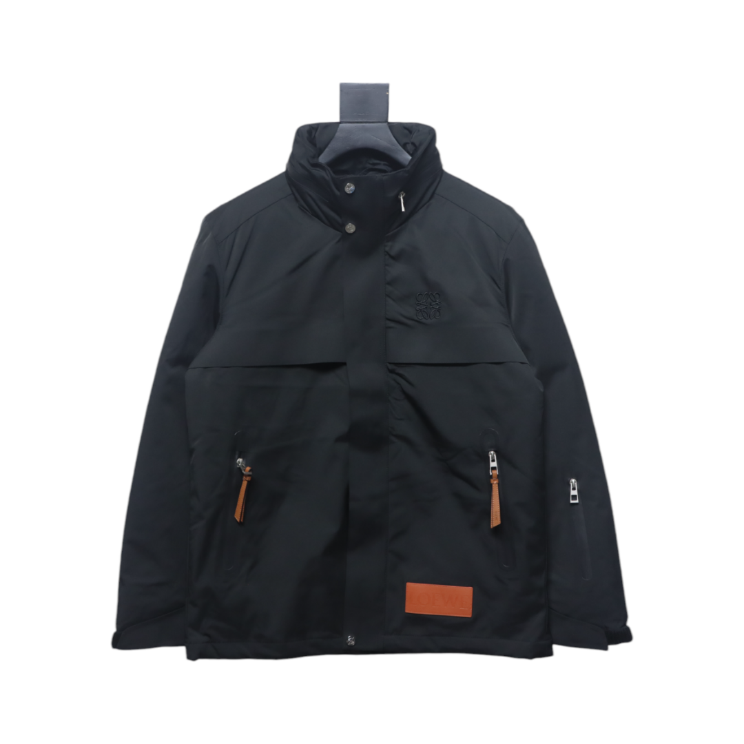 Loewe Leather Patch Embroidered Logo Down Jacket Black