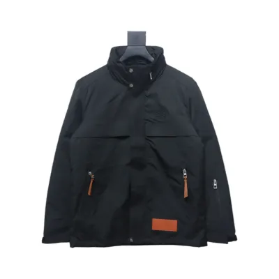 Loewe Leather Patch Embroidered Logo Down Jacket Black 01