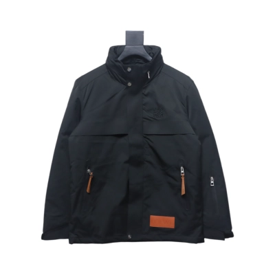 Loewe Leather Patch Embroidered Logo Down Jacket Black 01