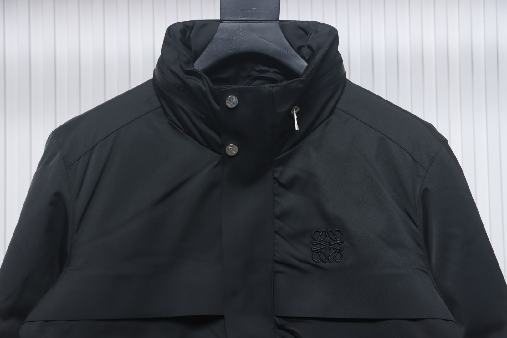 Loewe Leather Patch Embroidered Logo Down Jacket Black