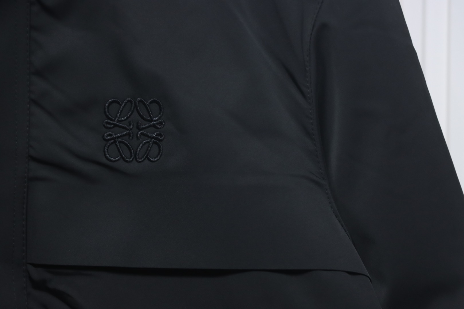 Loewe Leather Patch Embroidered Logo Down Jacket Black