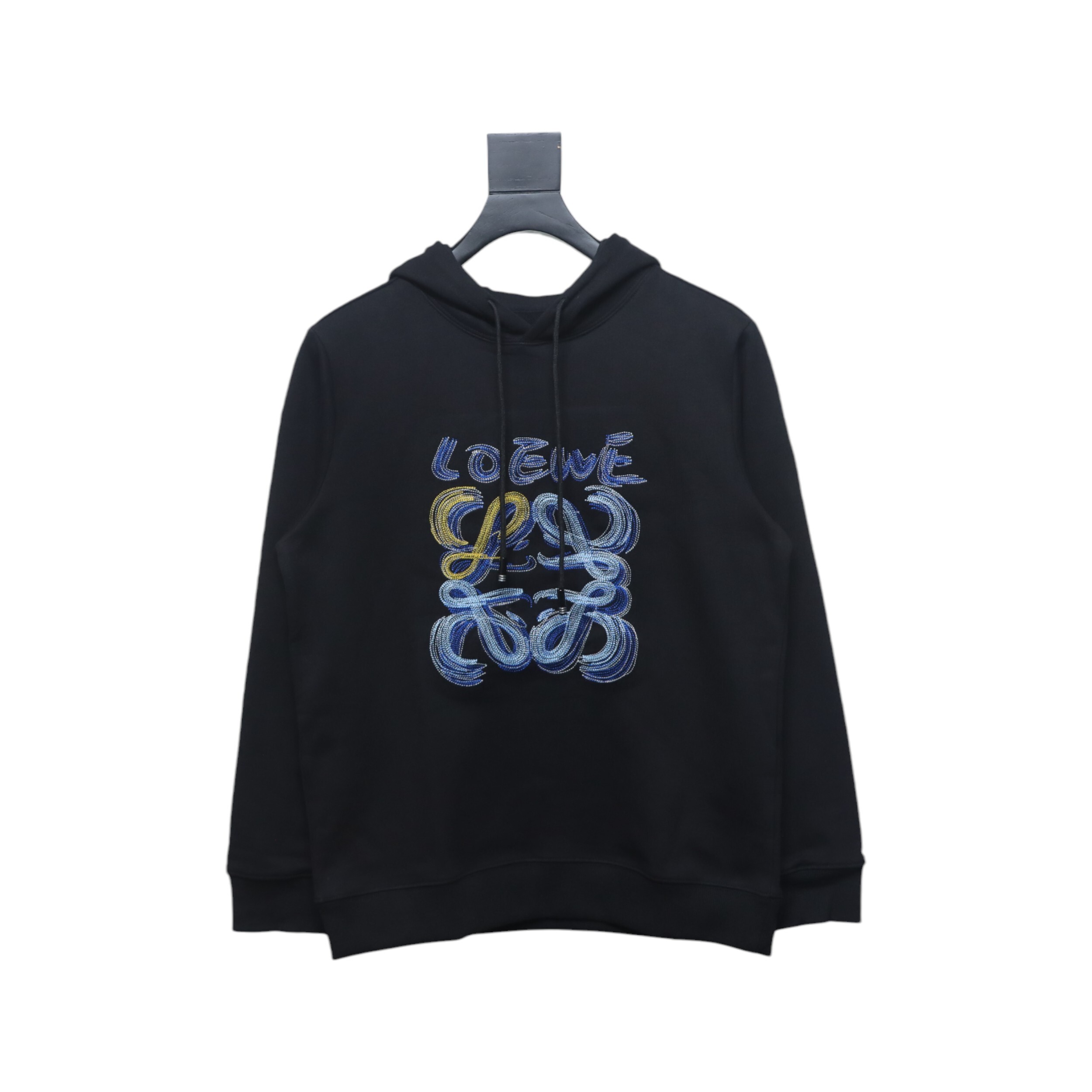 Loewe Anagram Logo Embroidered Cotton Hoodie Black