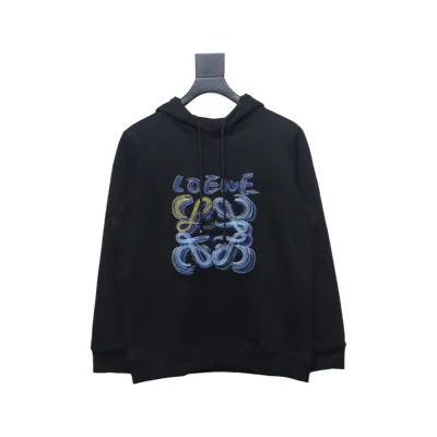 Loewe Anagram Logo Embroidered Cotton Hoodie Black 01
