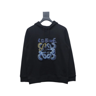 Loewe Anagram Logo Embroidered Cotton Hoodie Black 01