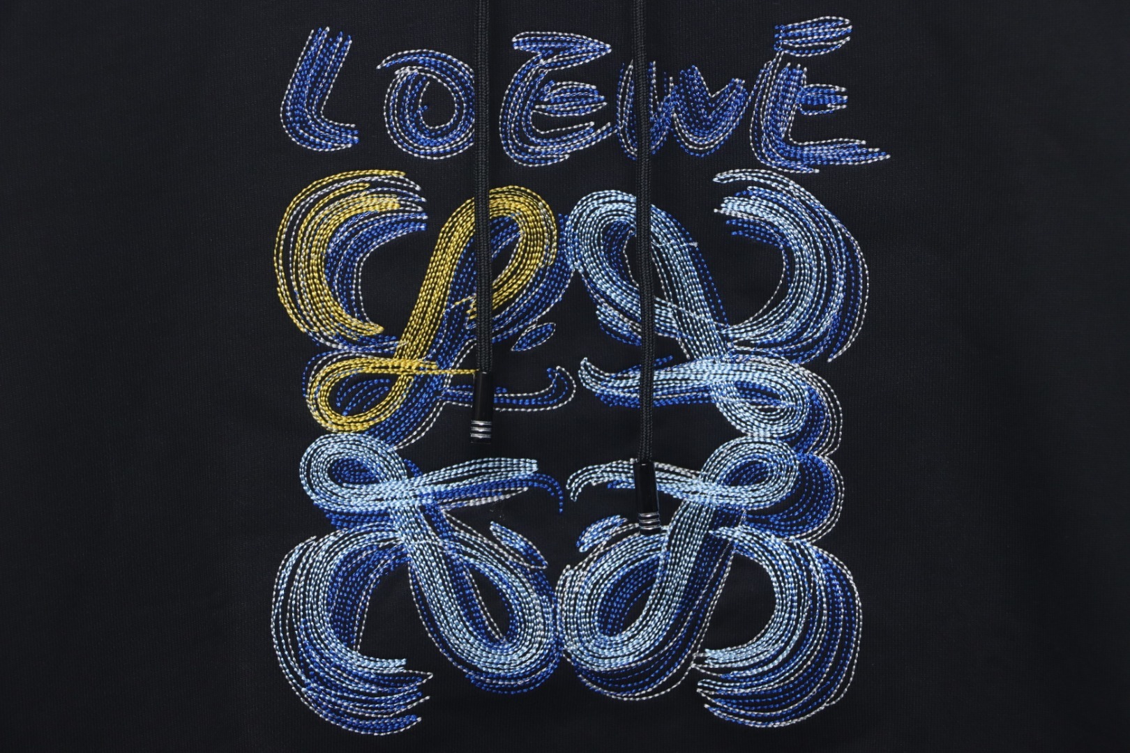 Loewe Anagram Logo Embroidered Cotton Hoodie Black