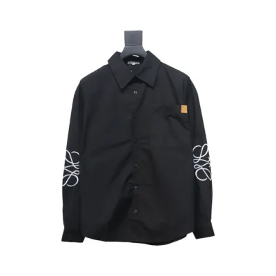 Loewe Embroidered Logo Leather Patch Shirt Black 01