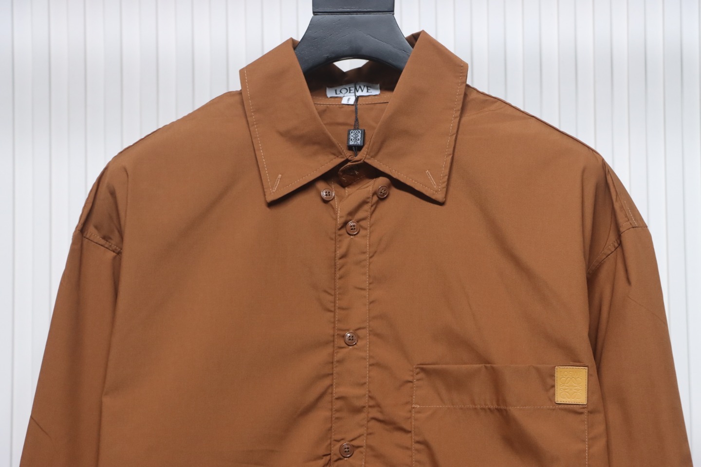 Loewe Embroidered Logo Leather Patch Shirt Brown