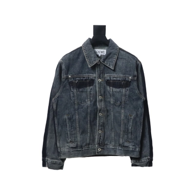 Loewe Colorblock Button Embossed Denim Jacket black 01