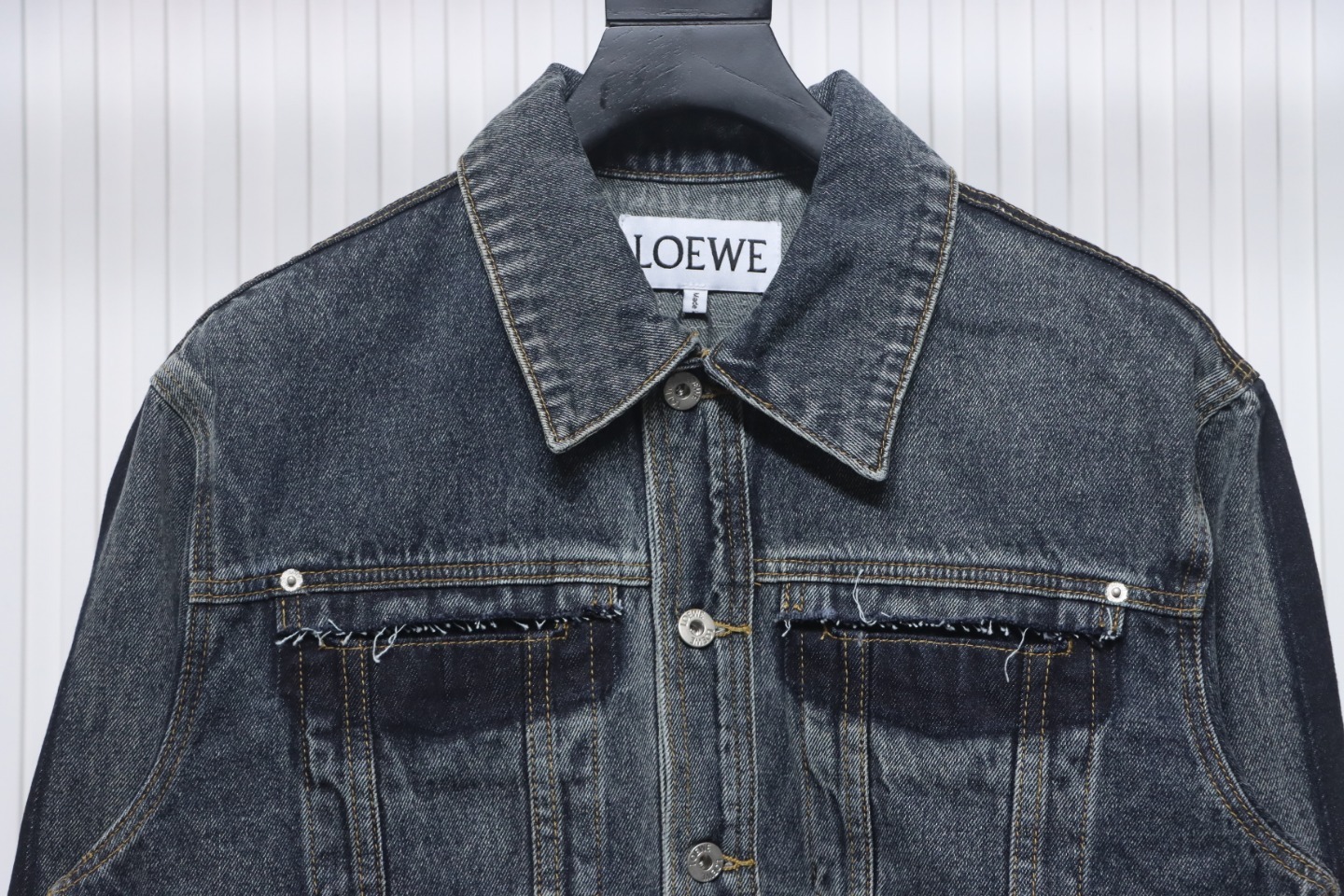 Loewe Colorblock Button Embossed Denim Jacket black
