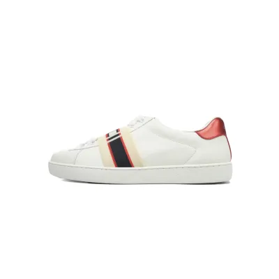 Gucci Calfskin Stripe Ace Leather Sneakers Low Top White Red  01