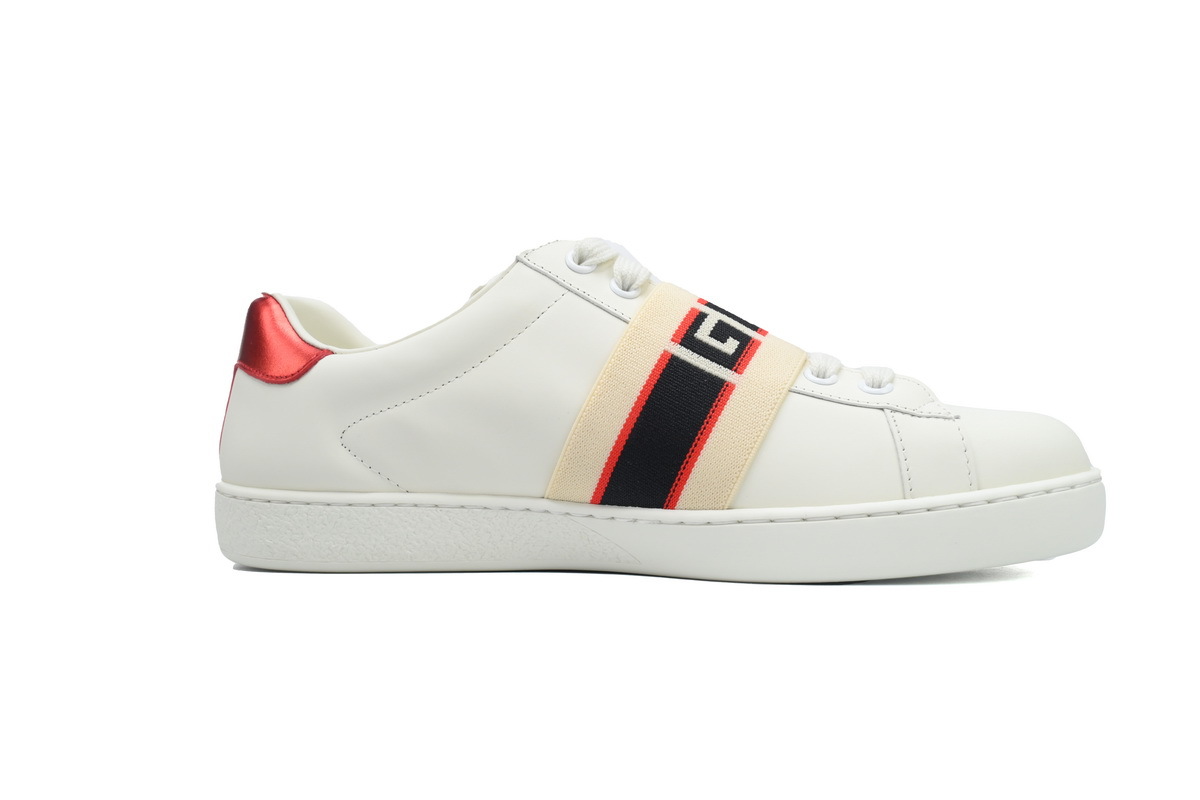 Coco Shoes Gucci Calfskin Stripe Ace Leather Sneakers Low Top White Red 