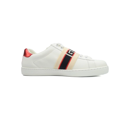 Coco Shoes Gucci Calfskin Stripe Ace Leather Sneakers Low Top White Red  02