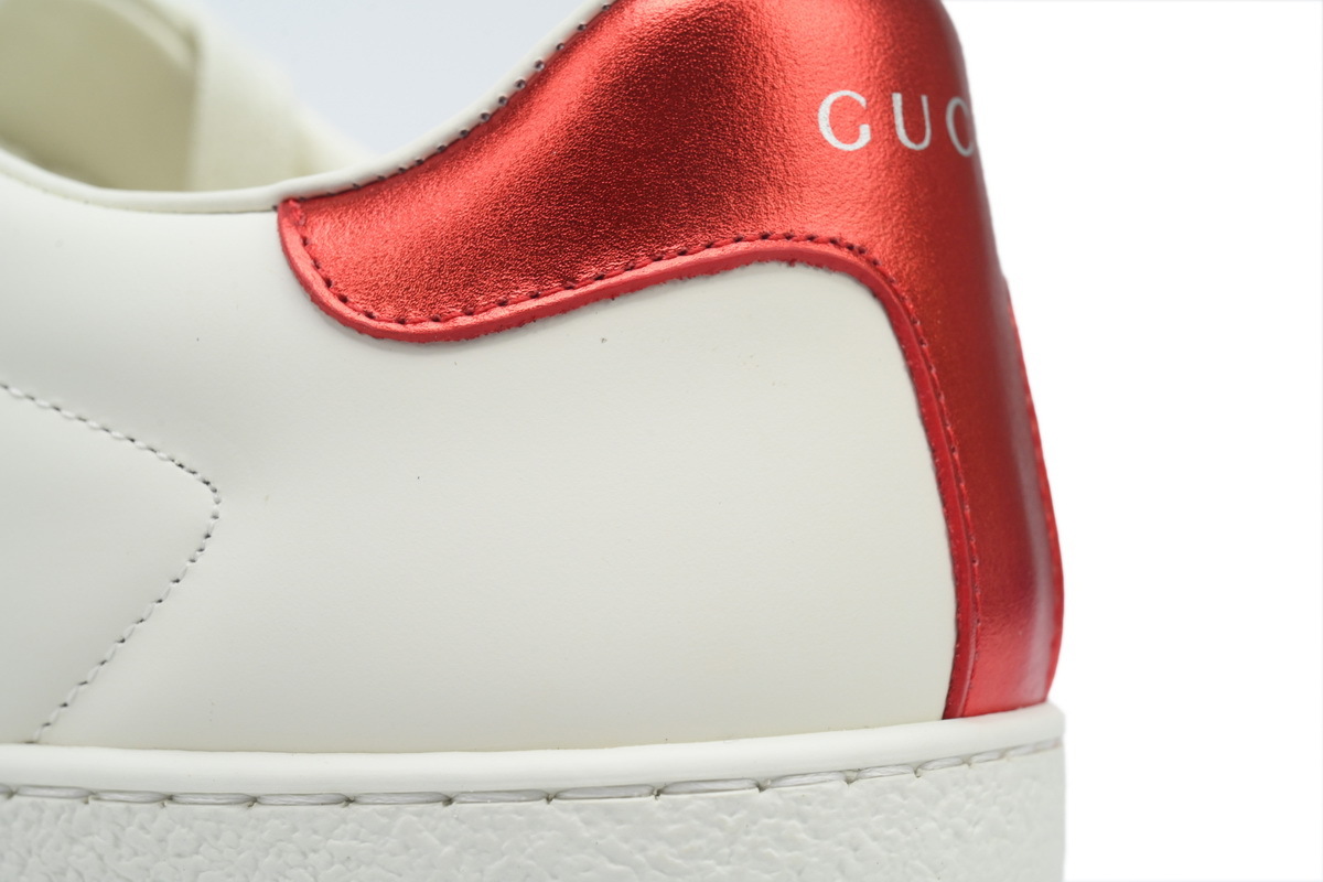 Coco Shoes Gucci Calfskin Stripe Ace Leather Sneakers Low Top White Red 