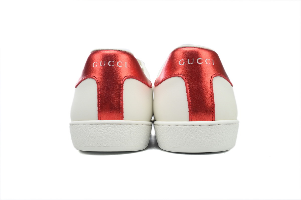 Coco Shoes Gucci Calfskin Stripe Ace Leather Sneakers Low Top White Red 