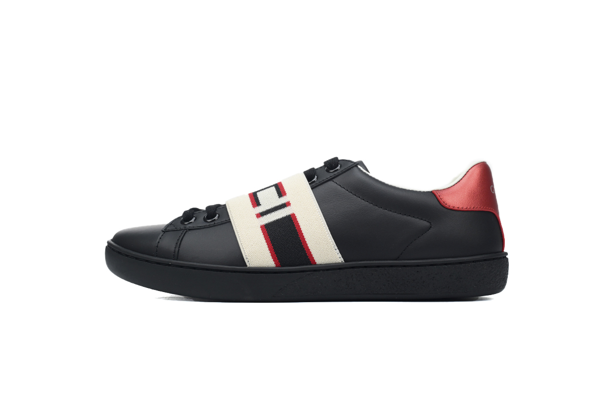 Coco Shoes Gucci Calfskin Stripe Ace Leather Sneakers Low Top Black