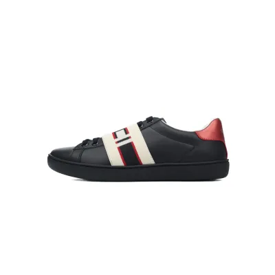 Gucci Calfskin Stripe Ace Leather Sneakers Low Top Black 01