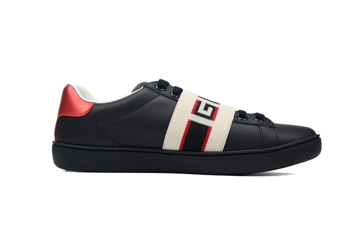 Coco Shoes Gucci Calfskin Stripe Ace Leather Sneakers Low Top Black