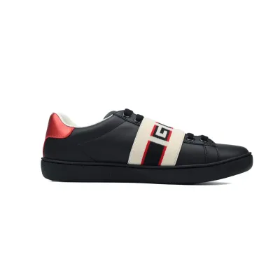 Gucci Calfskin Stripe Ace Leather Sneakers Low Top Black 02