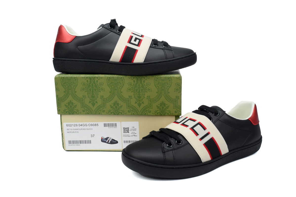 Coco Shoes Gucci Calfskin Stripe Ace Leather Sneakers Low Top Black
