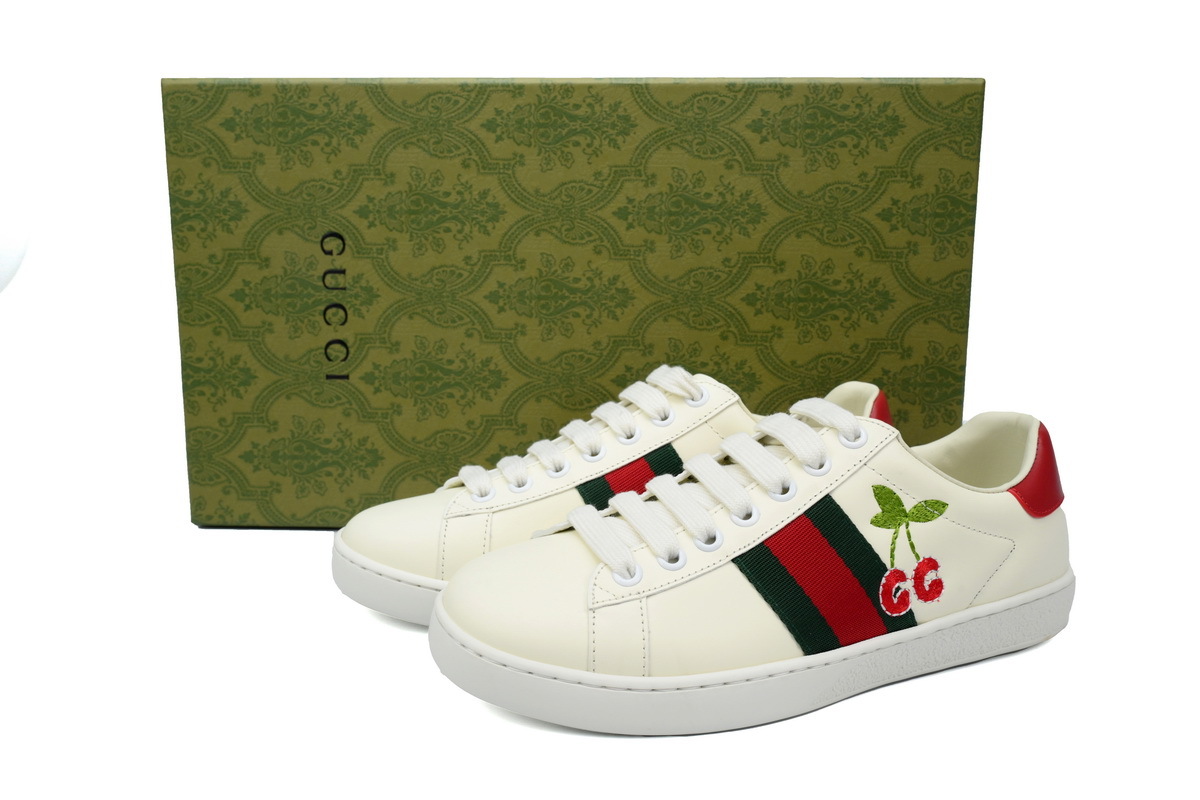 Coco Shoes Gucci Ace Sneaker Cherry Embroidered White