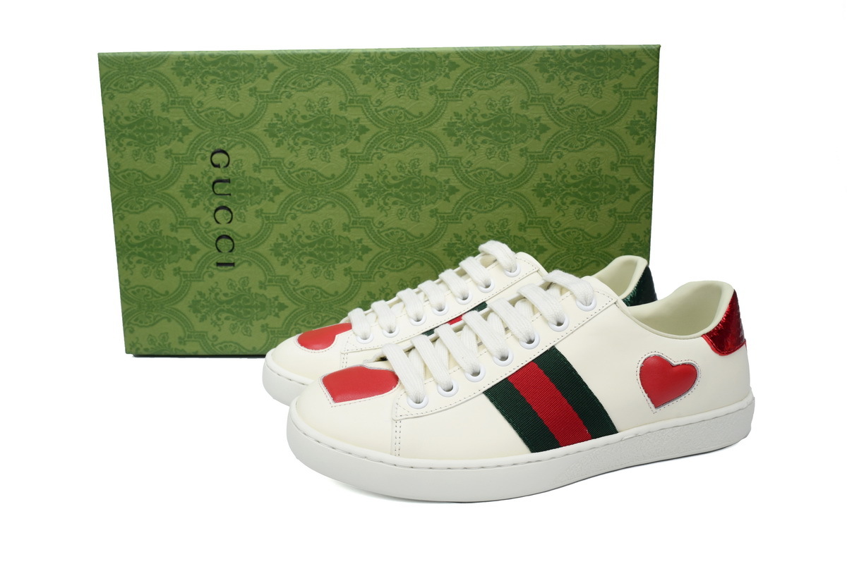 Coco Shoes Gucci Ace Embroidered Hearts White
