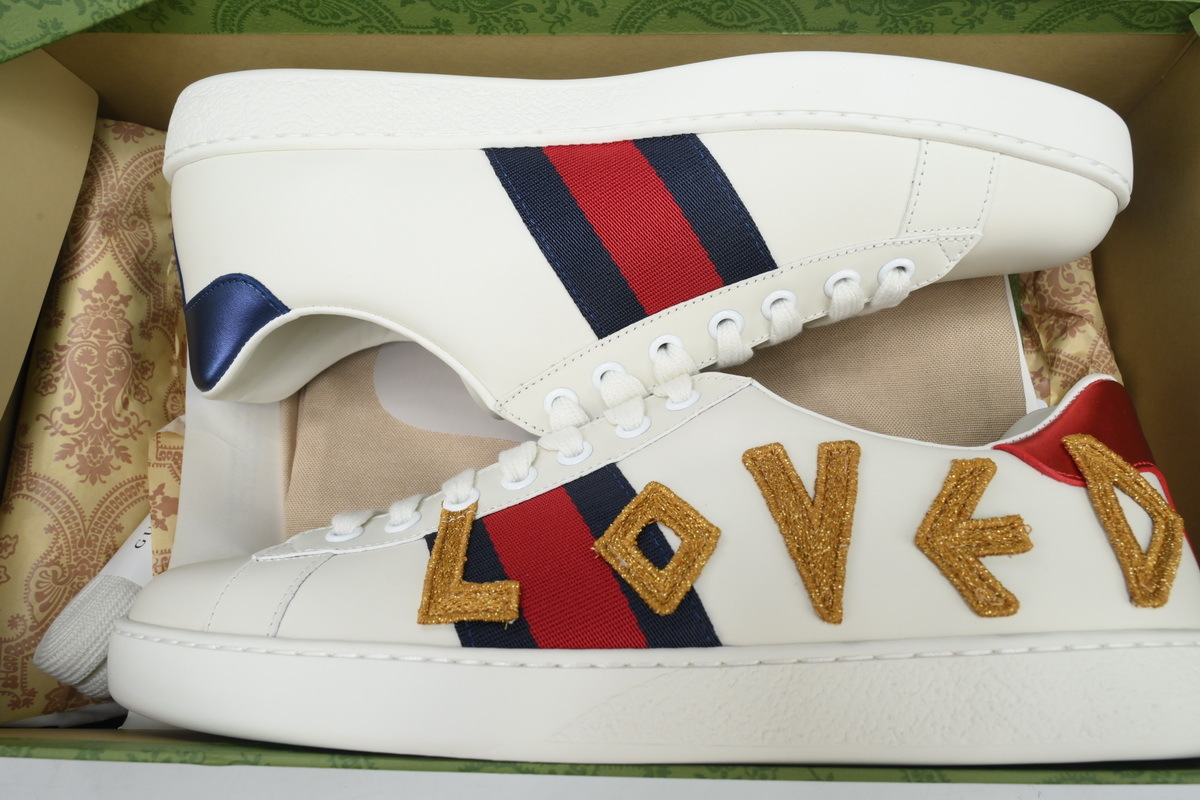 Coco Shoes Gucci Ace Embroidered Love White