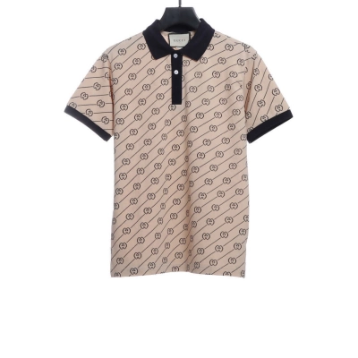 Gucci GG Cotton Jersey Jacquard Polo Shirt Brown 01
