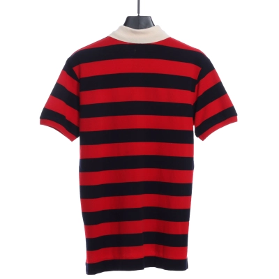 Gucci Logo Embroidered Striped Cotton Polo Shirt Red 02