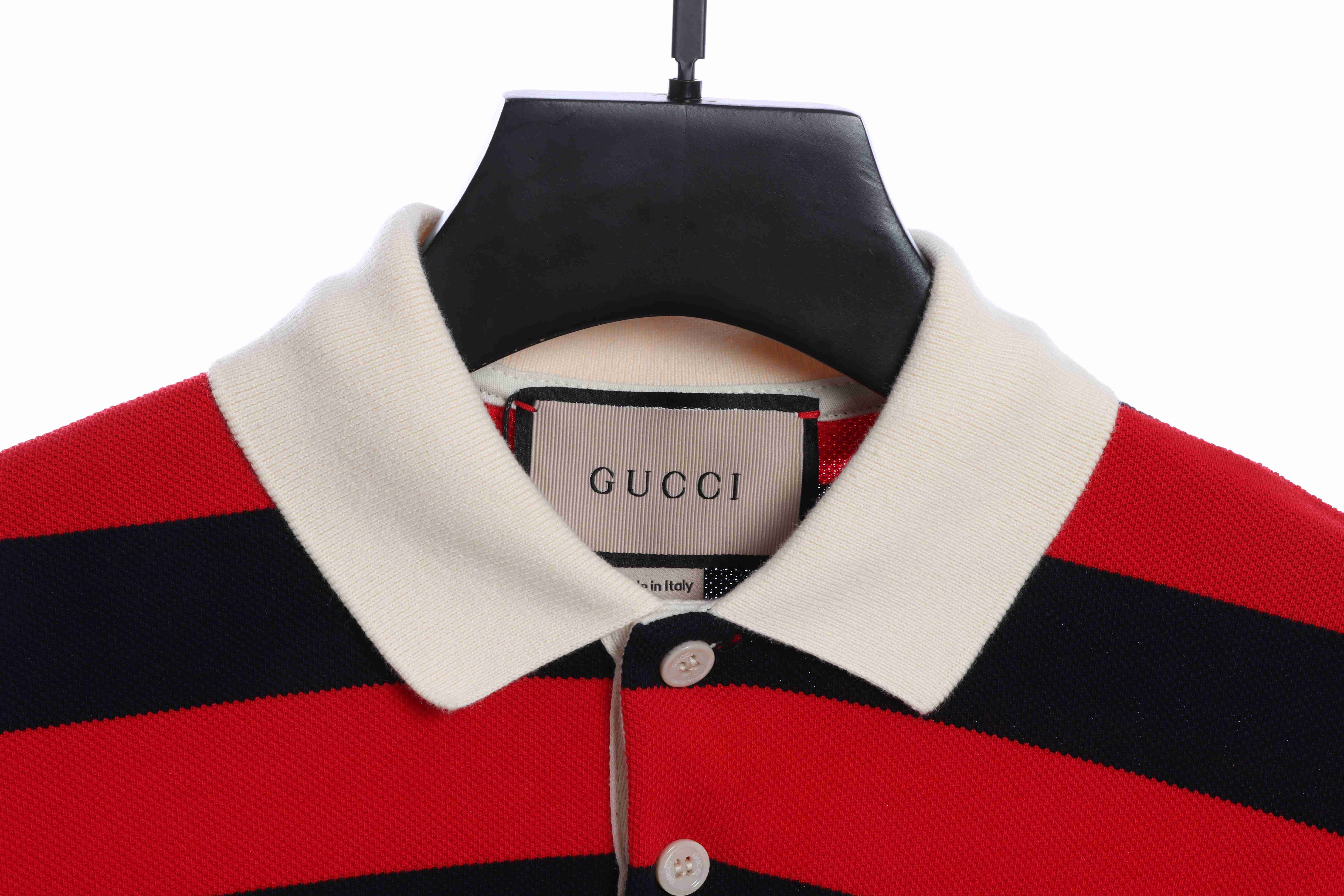Gucci Logo Embroidered Striped Cotton Polo Shirt Red