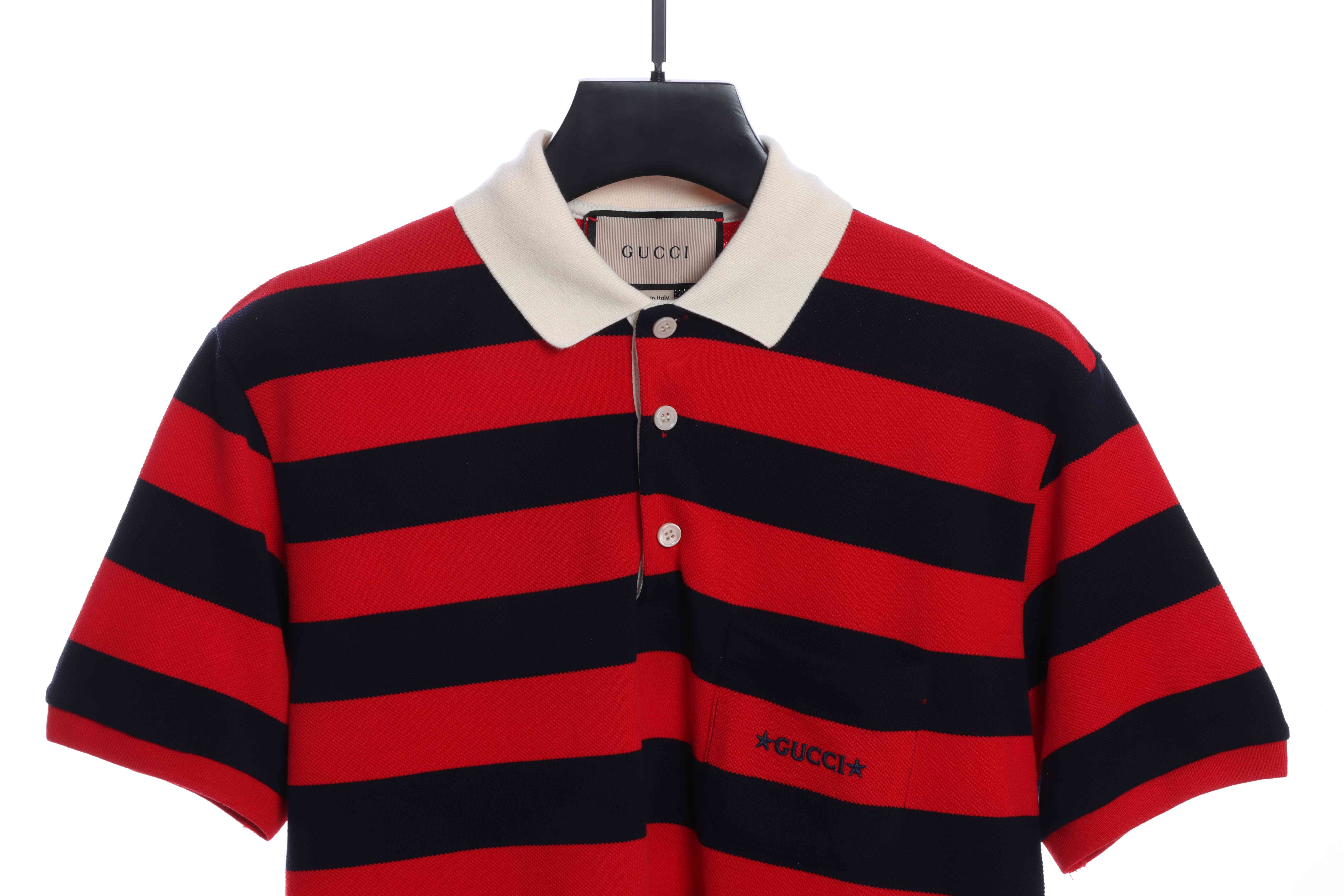 Gucci Logo Embroidered Striped Cotton Polo Shirt Red