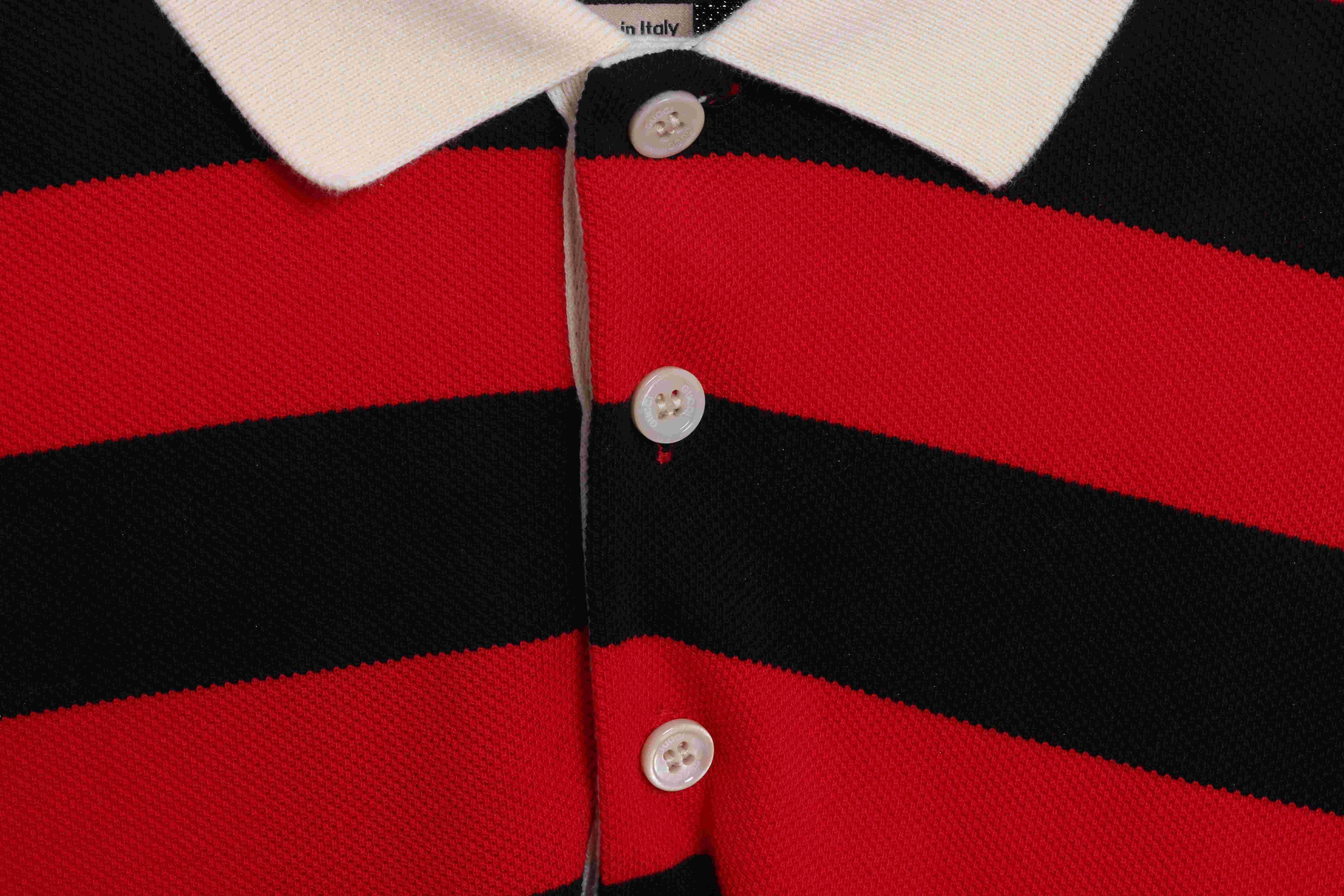 Gucci Logo Embroidered Striped Cotton Polo Shirt Red
