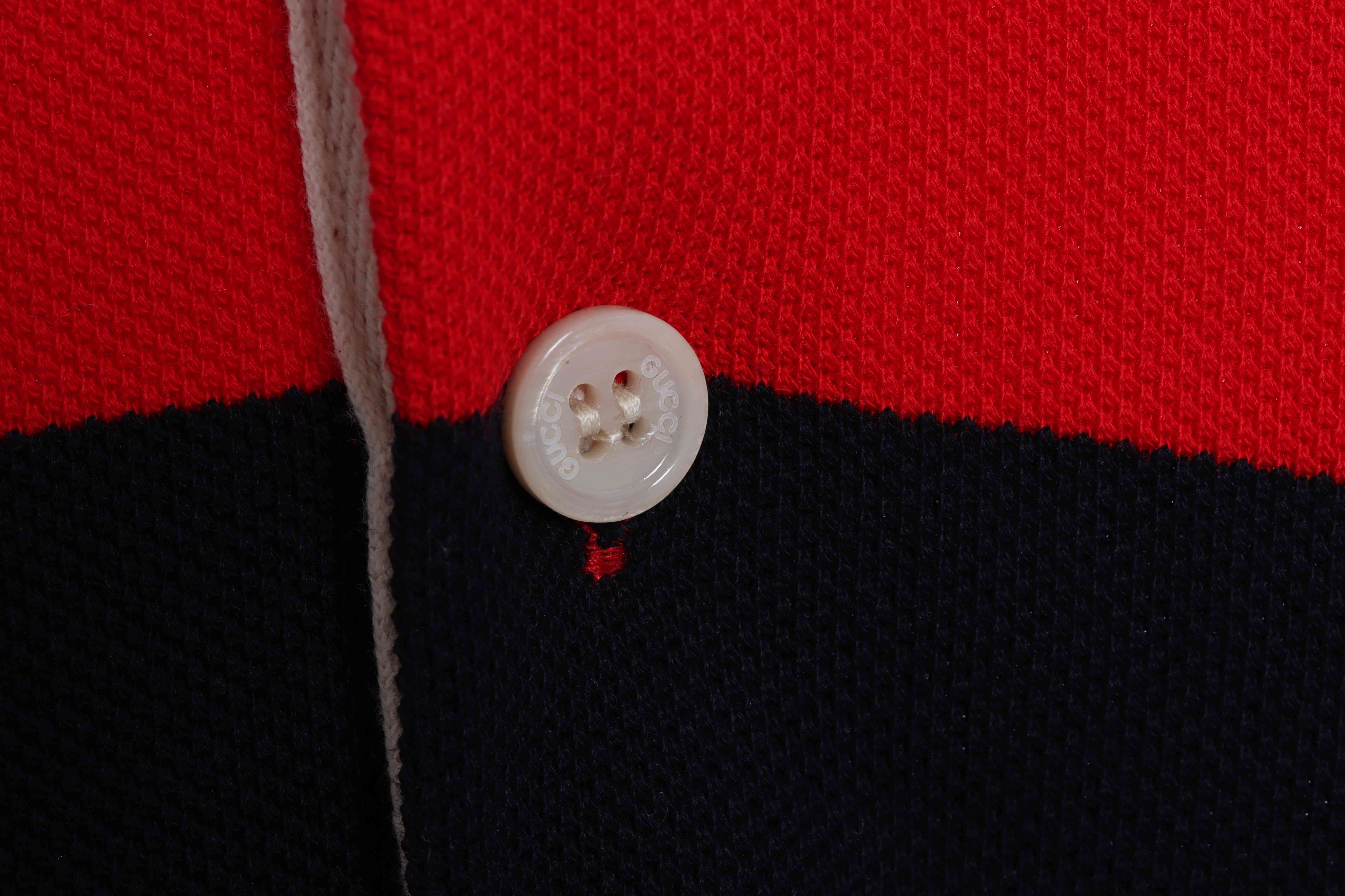 Gucci Logo Embroidered Striped Cotton Polo Shirt Red