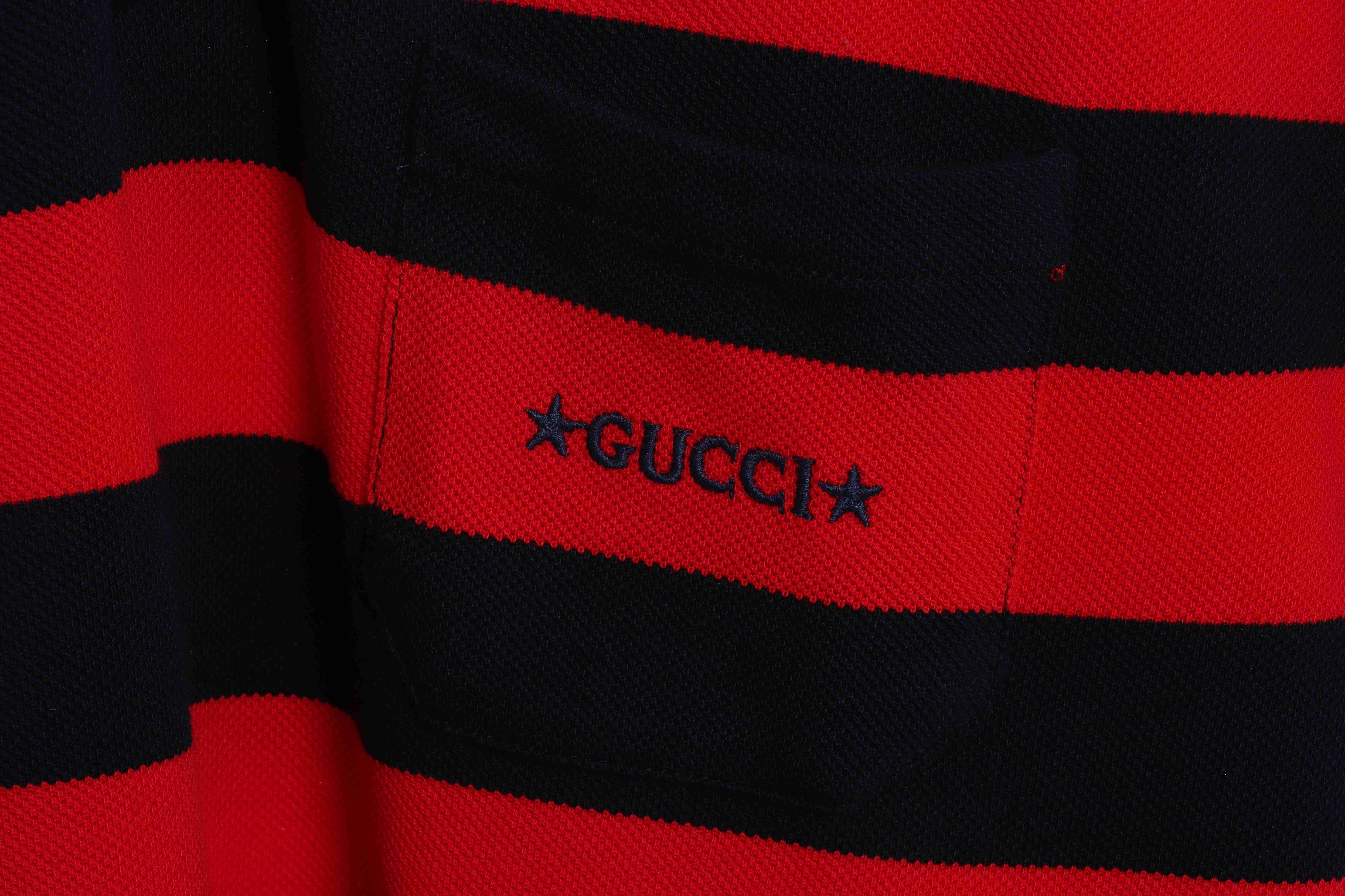 Gucci Logo Embroidered Striped Cotton Polo Shirt Red