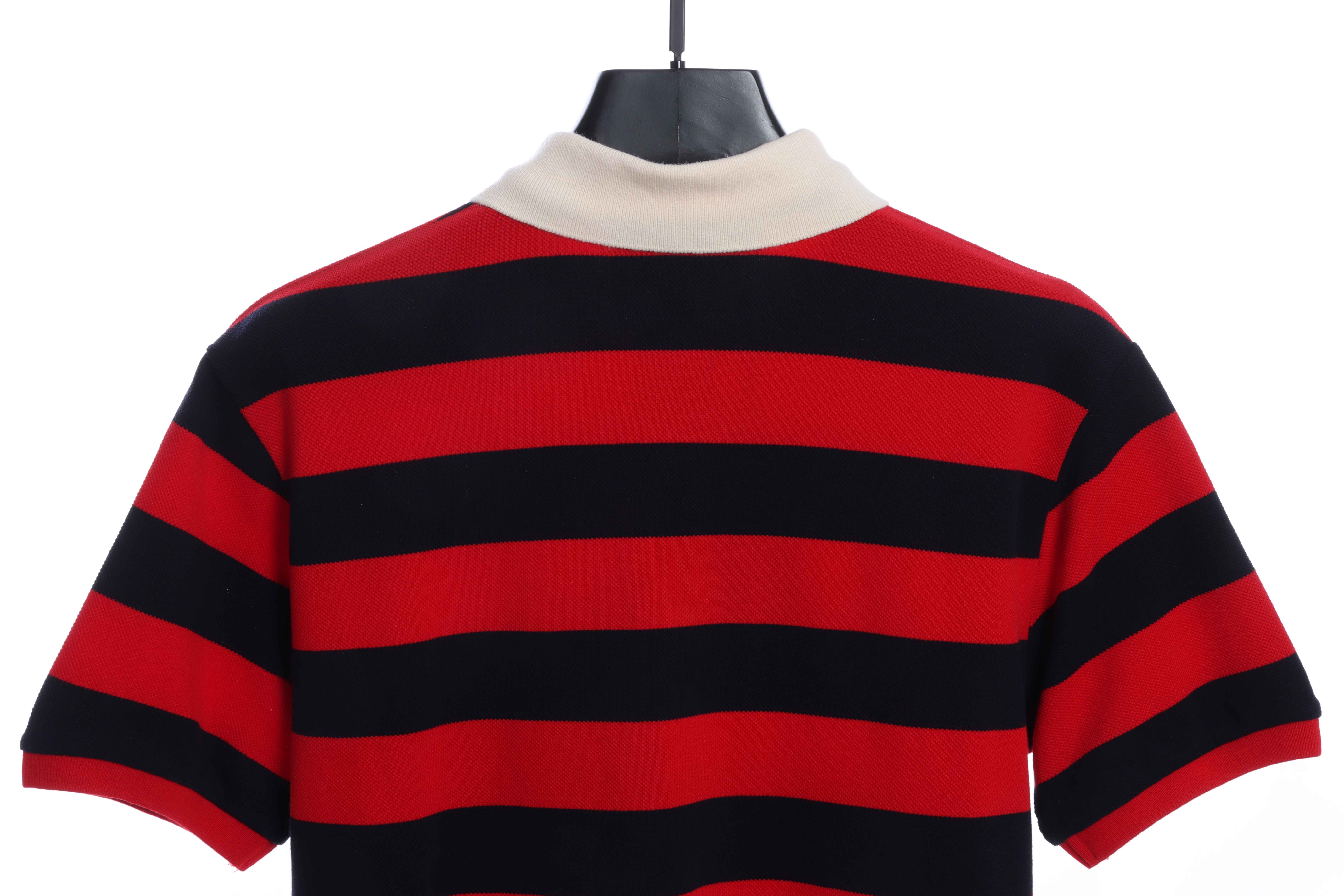 Gucci Logo Embroidered Striped Cotton Polo Shirt Red