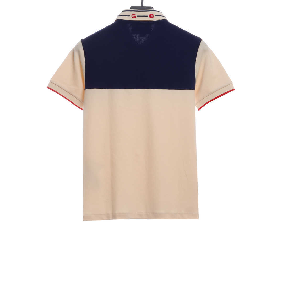 Gucci Embroidered Collar Cotton Polo Off-White Navy blue Stitching