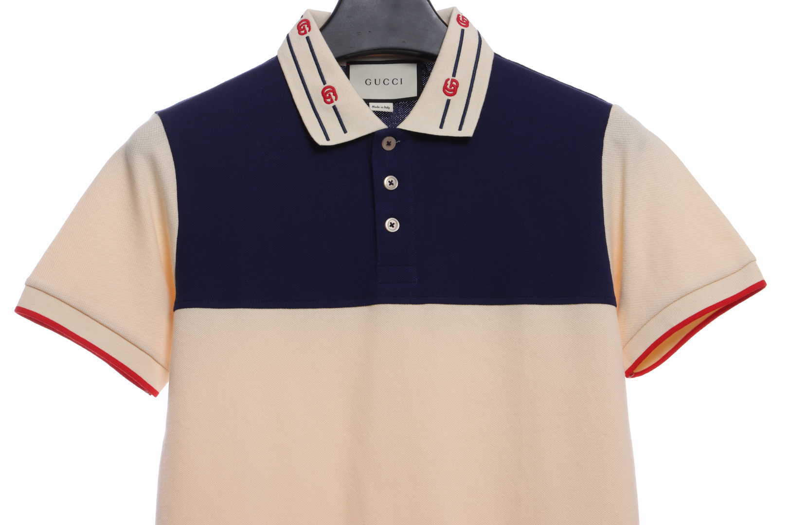 Gucci Embroidered Collar Cotton Polo Off-White Navy blue Stitching