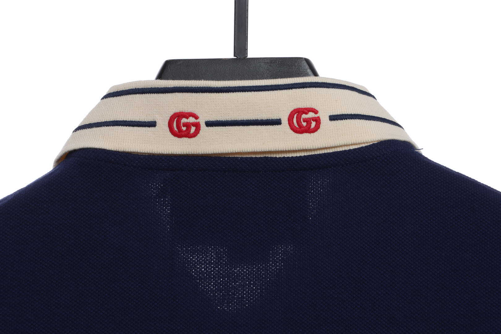 Gucci Embroidered Collar Cotton Polo Off-White Navy blue Stitching