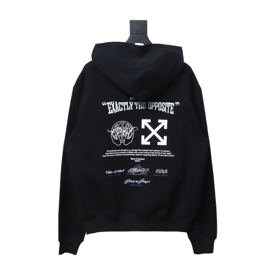 Coco Shoes Off-White Logo Blue Embroidery Hoodie Black