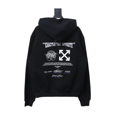 Off-White Logo Blue Embroidery Hoodie Black 01