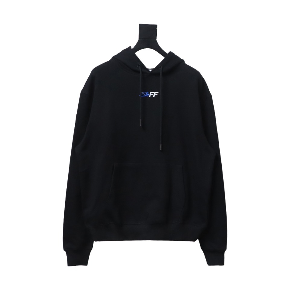 Coco Shoes Off-White Logo Blue Embroidery Hoodie Black