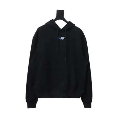 Off-White Logo Blue Embroidery Hoodie Black 02