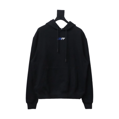Off-White Logo Blue Embroidery Hoodie Black 02