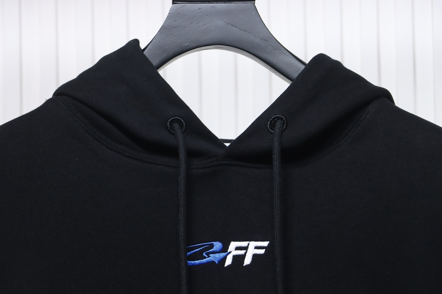 Coco Shoes Off-White Logo Blue Embroidery Hoodie Black