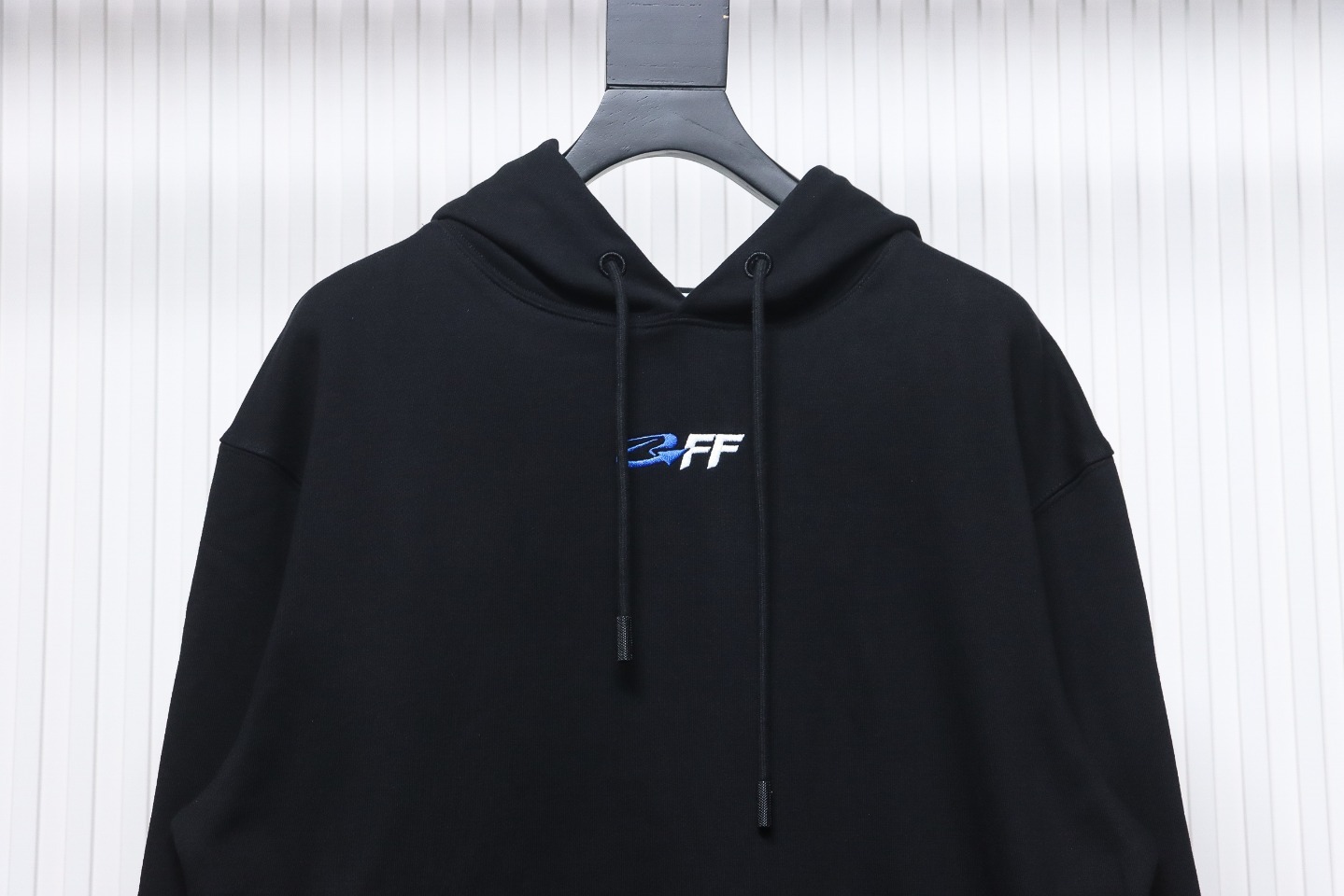 Coco Shoes Off-White Logo Blue Embroidery Hoodie Black