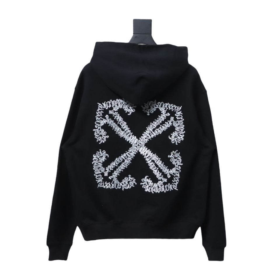 Coco Shoes Off-White White Arrow Embroidery Hoodie Black
