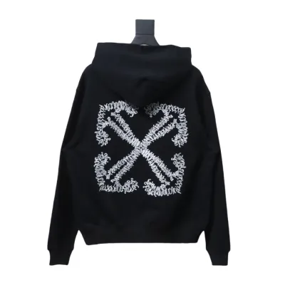Off-White White Arrow Embroidery Hoodie Black 01