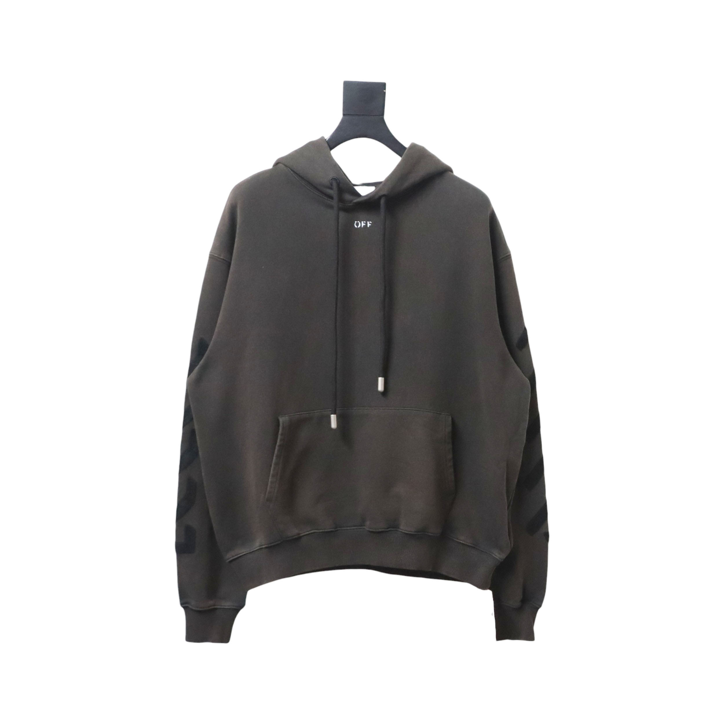 Coco Shoes Off-White Logo Print Cotton Hoodie Brown Black