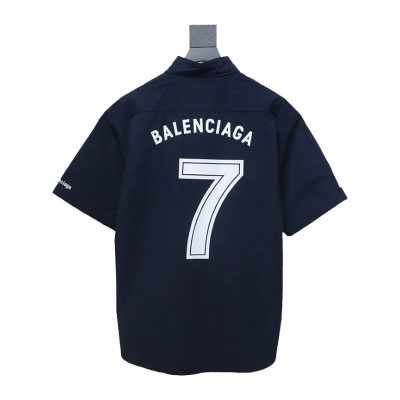 Coco Shoes Balenciaga Soccer Button Up Short-sleeved Shirt Navy Blue 02